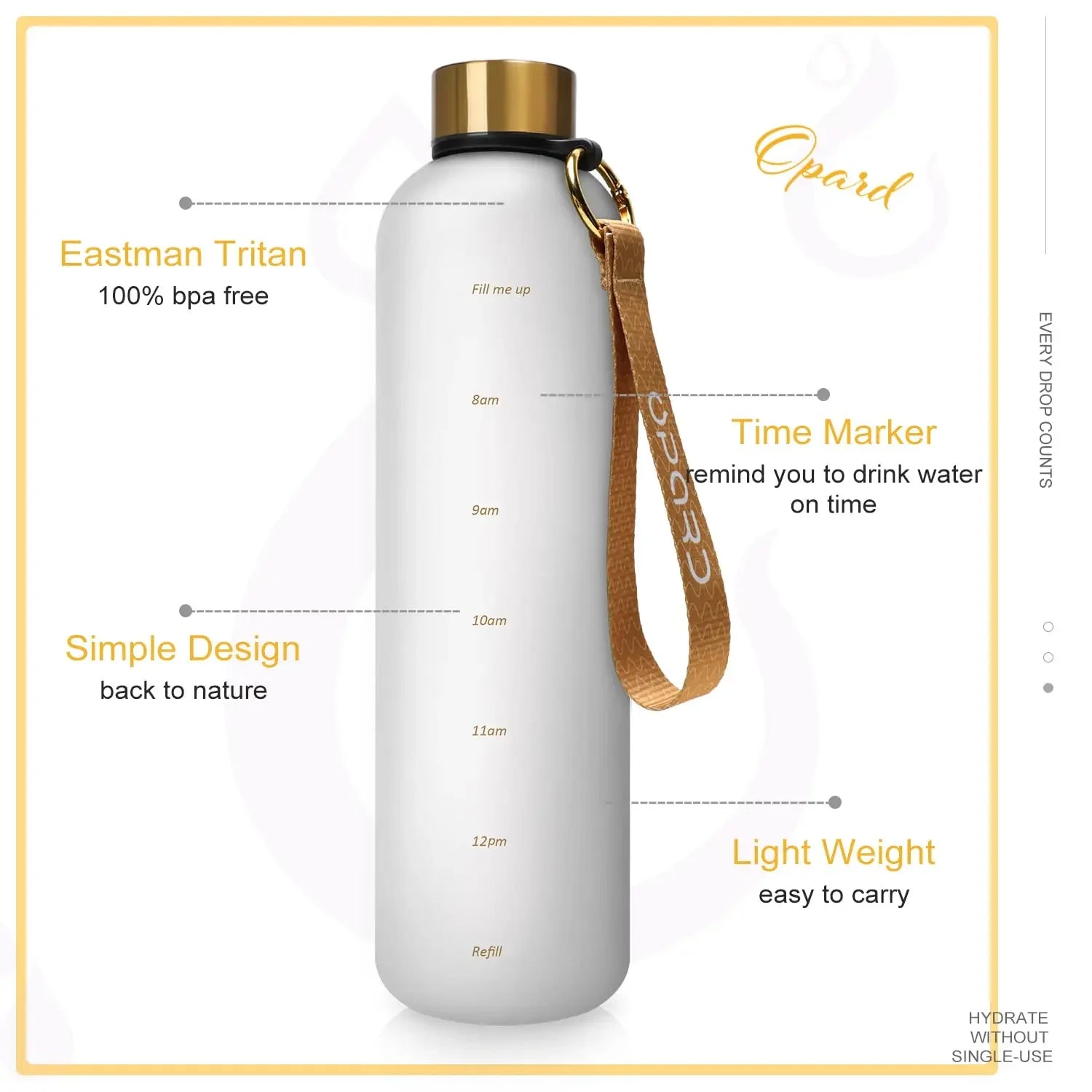 New 1L Water Bottle with Time Stamp BPA Free Reusable Fitness Sports Outdoor Travel Leakproof Water Cup Frosted Kettle