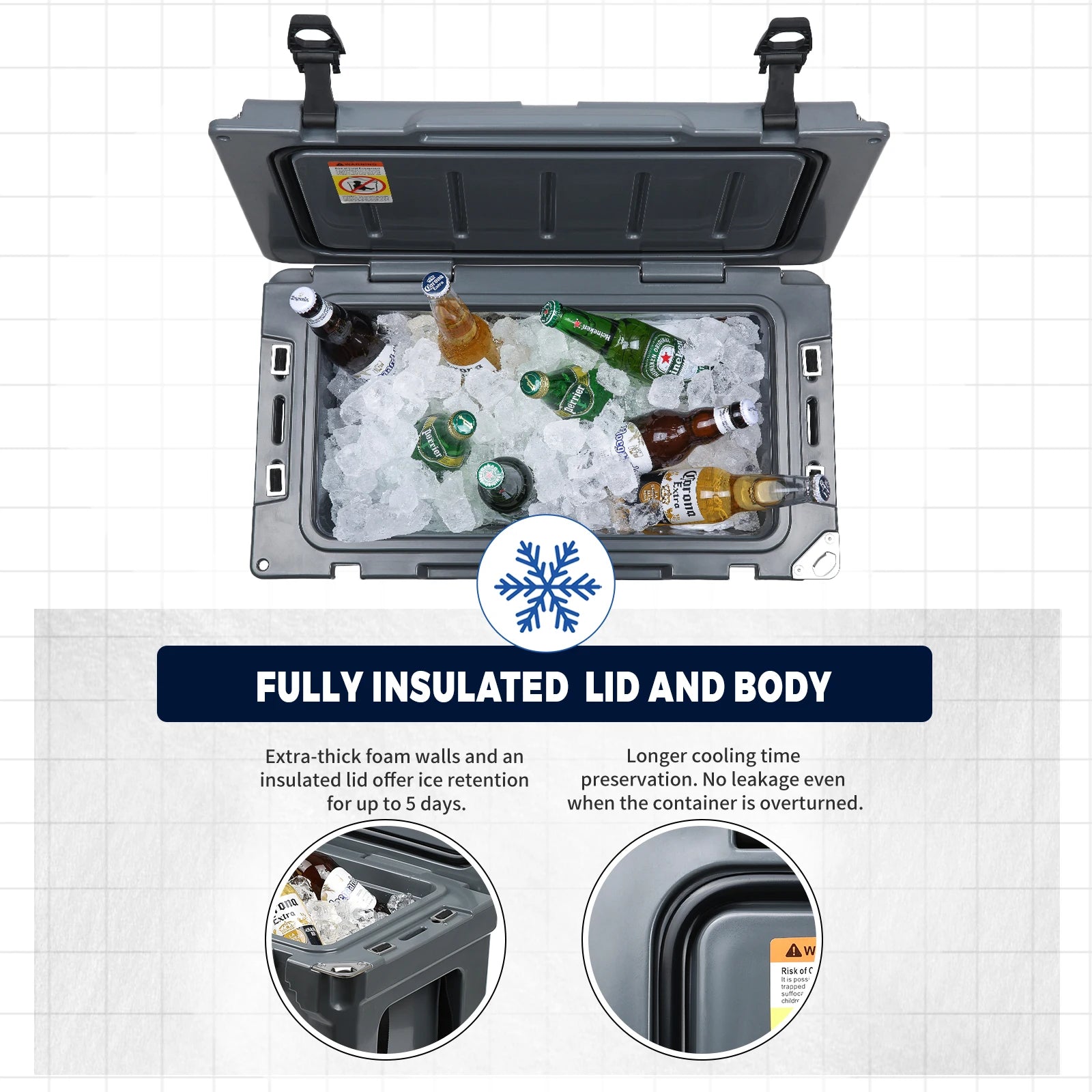 35 QT Insulated Portable Ice Chest Cooler Box Rotomolded 5 Days Ice Retention Ice Box For BBQ Camping Picnic Storage Cooler Box