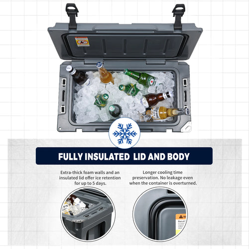 35 QT Insulated Portable Ice Chest Cooler Box Rotomolded 5 Days Ice Retention Ice Box For BBQ Camping Picnic Storage Cooler Box