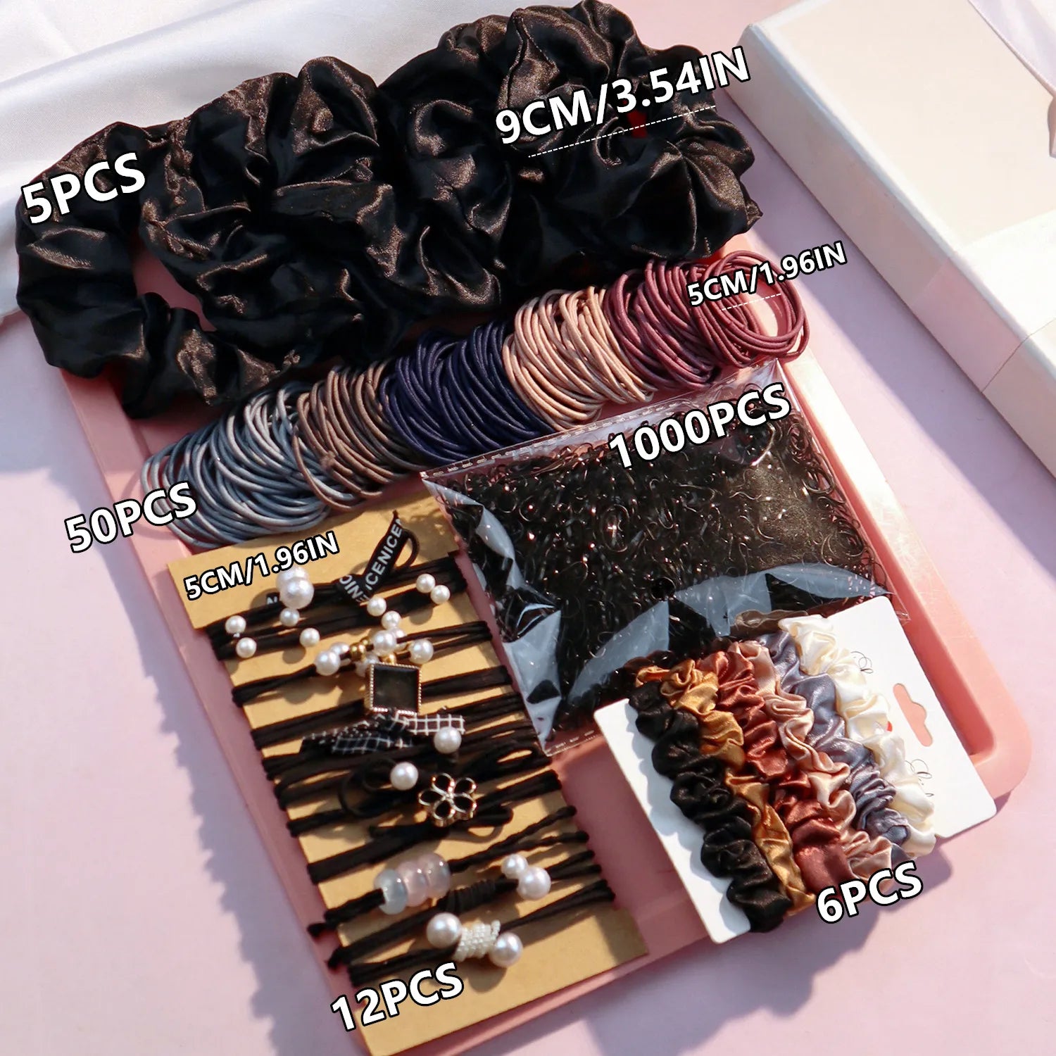 1085PCS Dark Hair Accessories for Woman Set Seamless Ponytail Holders Variety Hair Scrunchies HairBands Scrunchy Hair Ties