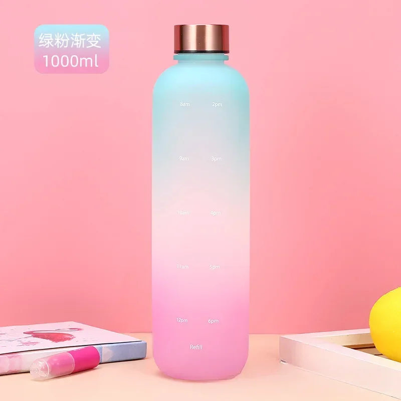 New 1L Water Bottle with Time Stamp BPA Free Reusable Fitness Sports Outdoor Travel Leakproof Water Cup Frosted Kettle